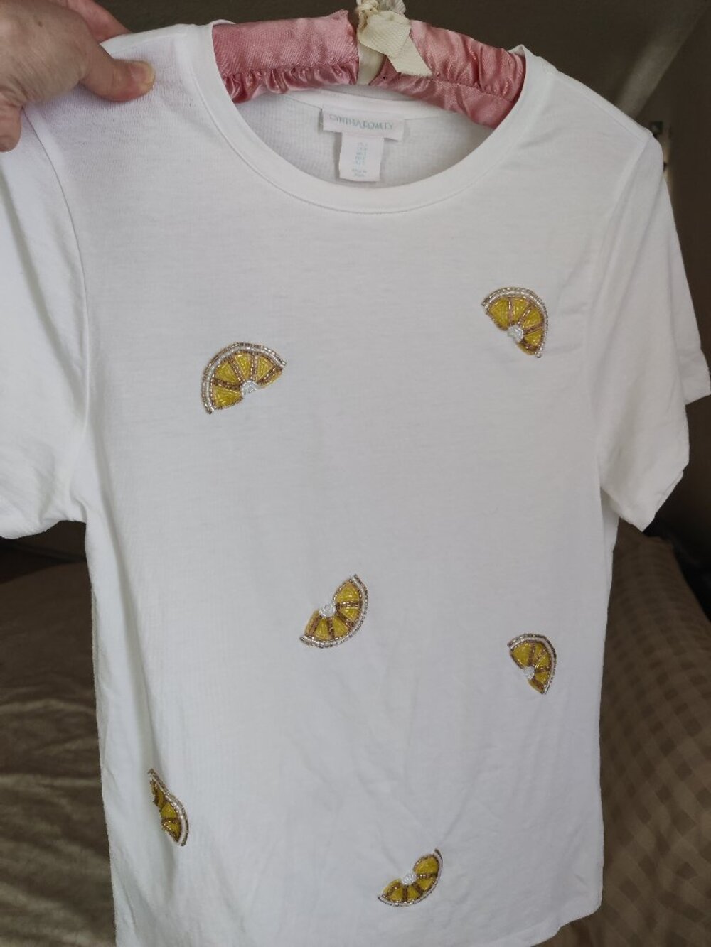 Cynthia Rowley White Cotton Embellished T Shirt SZ-S